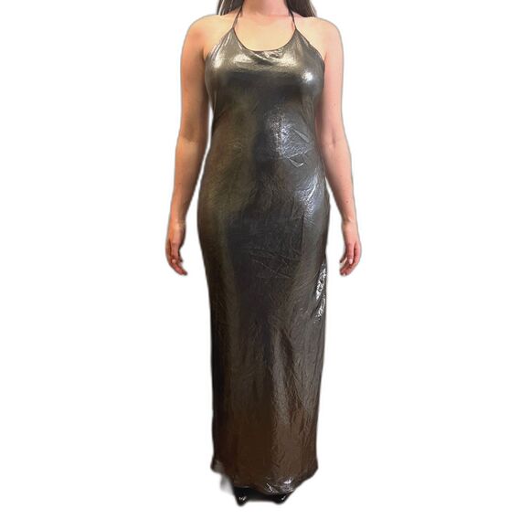 House Of Harlow X Revolve Silver Metallic Y2K Maxi Slip Dress Women's Size Small - Picture 2 of 11
